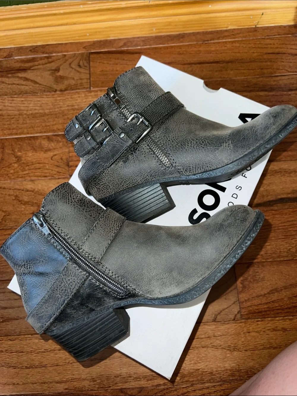 Sonoma Distressed Gray Double-Buckle Ankle Booties